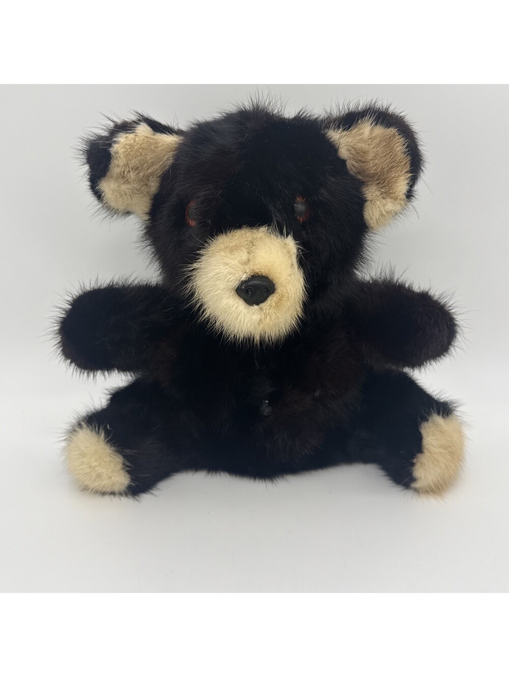 Vintage Real Mink Fur Teddy Bear Hong Kong Brown Cream Glass Eyes Love Letter